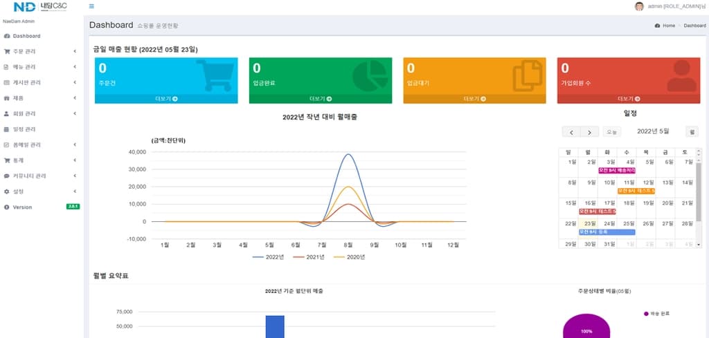 관리자 메인 화면